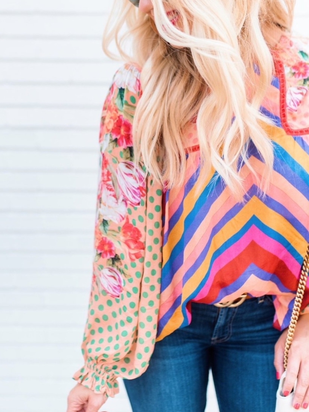 Anthropology BLANK Colorful Chevron & Floral Mixed-Print Blouse Small